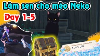 Làm sen cho mèo Neko - Đảo Seirai | Day 1 -5, Nguyên thạch và món quà bất ngờ | Genshin Impact