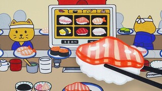 【Stop-motion animation】The cutest cat conveyor belt sushi restaurant in history｜Healing short film