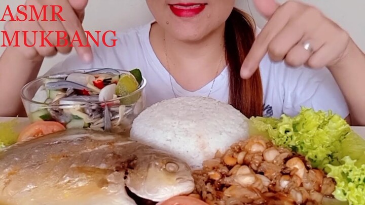 ASMR MUKBANG GRILLED PAMPANO FISH + KILAWIN DILIS + STIR FRIED SCALLOPS | EATING SHOW | NO TALKING
