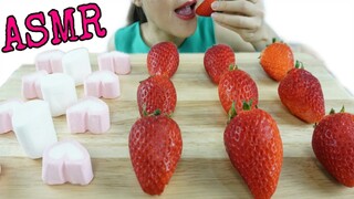 ASMR EATING STRAWBERY + MARSHMALLOW / สตอเบอรี่ หวานฉ่ำ + มาชเมลโล่  No TALKING