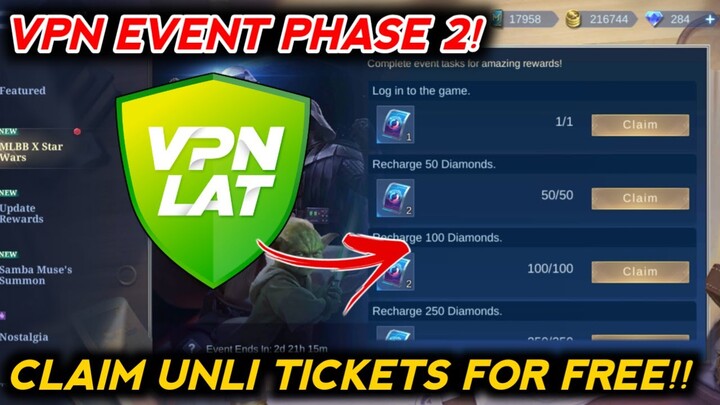 VPN EVENT PHASE 2! CLAIM FREE UNLI TICKETS USING VPN! STAR WARS EVENT - MOBILE LEGENDS