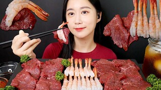 [ONHWA] The chewing sound of raw beef and raw shrimp!