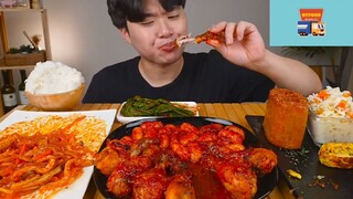 Mukbang gà cay với trứng cuộn Hàn Quốc phần 3 #anngon