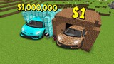 ถ้าเกิดว่า!! บ้านเก็บรถ คนรวย $1,000,000 เหรียญ VS บ้านเก็บรถ คนจน $1 เหรียญ - (Minecraft)