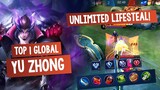 Unlimited Lifesteal! Yu Zhong Best Build! [ Yu Zhong Top 1 Global] - Mobile Legends
