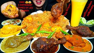 ASMR:EATING 5 DIFFERENT TYPES OF DELICIOUS JAMBO CHICKEN LEG CURRY,BIRIYANI,SAFFRON MILK|#HUNGRYGIRL