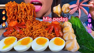 EATING FIRE NOODLES EGGS CHEESE DUMPLING SAUSAGE *MIE PEDAS TELUR DUMPLING KEJU SOSIS ASMR