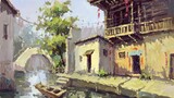 ภูมิทัศน์สี | การสาธิตหมู่บ้านน้ำ Jiangnan, การสาธิตทิวทัศน์สี Gouache, การวาดภาพโมเดลคะแนนสูงในการส
