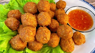 หมูก้อนวุ้นเส้นทอด สูตรกรอบนอกนุ่มใน ทำง่ายๆเด็กๆทานได้ค่ะ / Fried Pork Ball Recipes