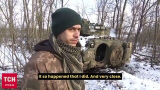 A Ukrainian using an M2 Bradley destroyed an upgraded Russian T-90 tank.