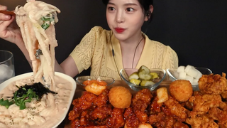 SUB) 3 !🍗 Cream Udon & Chicken Mukbang Asmr