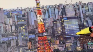 [Hand-drawn with marker] - You must walk to Tokyo Tower until it is brightly lit. I hope my painting