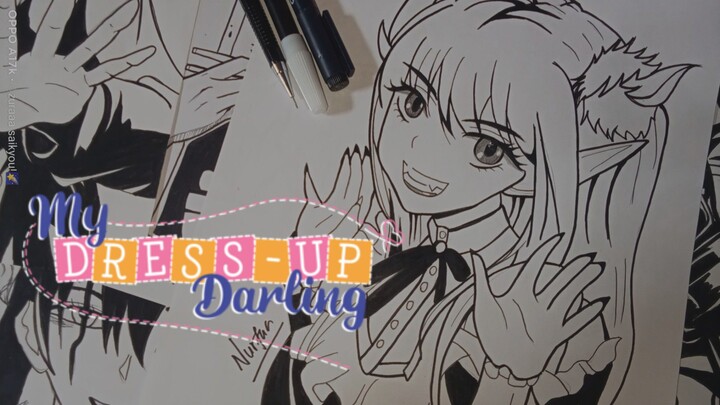 Kitagawa Marin - My Dress-up Darling || Black and White Art (SPEED DRAWING)