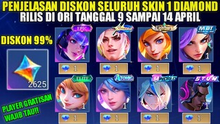 PENJELASAN DISKON SELURUH SKIN 1 DIAMOND TGL 9 APRIL 2024! DSIKON SKIN EPIC, SPARKLE, MPL, LIGHTBORN