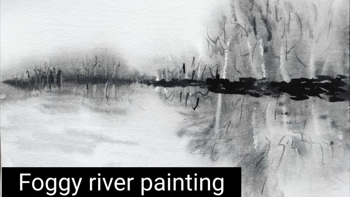 How to paint a foggy river. Watercolor wet painting