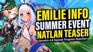 EMILIE, SKINS, NATLAN CHARACTERS PREVIEW & MORE! 4.8 Special Program Reaction | Genshin Impact