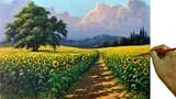 Acrylic Landscape Painting in Time-lapse | Sunflower Field | JMLisondra