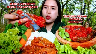 MUKBANG TERONG PECAK SAMBAL TERASI LALAP PETE MENTAH, WORTEL SAYUR KATU MENTAH#mukbanglalapanmentah
