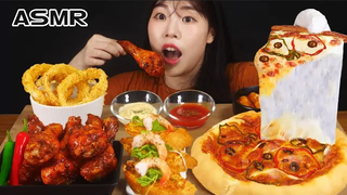 ASMR มุกบัง พิซซ่าไก่ปรุงรสต็อกปกกีโฮมเมด Mukbang & สูตรไก่ทอดและต็อกปกกีกิน