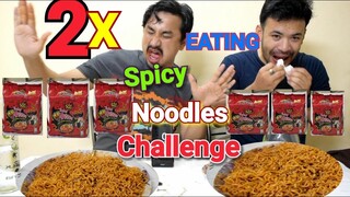 2x spicy noodles 3 piece EATING CHALLENGE Manipuri || 2x spicy noodles  chaba hanba thuba tanaba