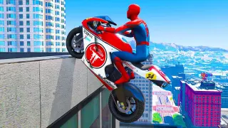 GTA 5 Spiderman Motorcycle Stunts #14 - Spider-Man Jumps & Fails, Gameplay
