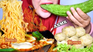 ASMR MIE RAMEN DAN MOMOS || DUMPLING || PARE MENTAH COLLAB @Skishan ASMR |asmr indonesia