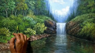 CARA MENGGAMBAR - MELUKIS PEMANDANGAN AIR TERJUN / HOW TO DRAW WATERFALL LANDSCAPE BY DANDAN SA, 75