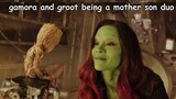 groot and gamora being a mum and son duo for almost a minute