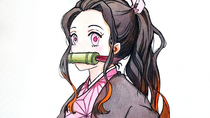 [Watercolor Drawing] Nezuko with High Ponytail