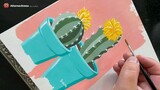 Two turquoise potted cacti painting