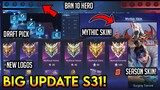 BIG UPDATE NEW SEASON S31! Mythic Skin/Season Skin/Ban 10 Hero/New Tier Logos! - Mobile Legends