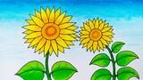 Cara menggambar bunga matahari || Belajar menggambar dan mewarnai bunga