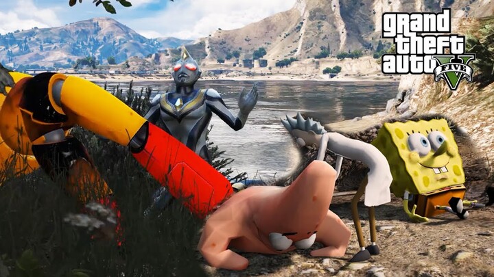 ULTRAMAN JAHAT MENGHANCURKAN ROBOT FREDDY - GTA 5 SPONGEBOB
