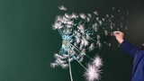 Menggambar dengan kapur: bunga dandelion yang terbang