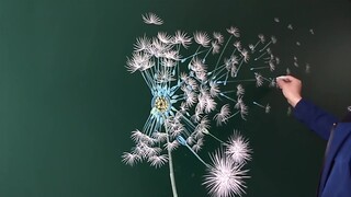 Chalk drawing: flying dandelions