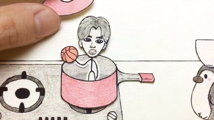 [Hoạt hình stop-motion vẽ tay] Một vị khách quý đã đến bếp giấy Anh ấy nổi tiếng vì chơi bóng rổ.