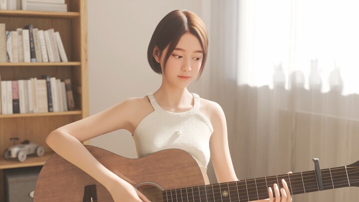 My virtual daughter can finally sing! She also learned to play guitar accompaniment (*^_^*)