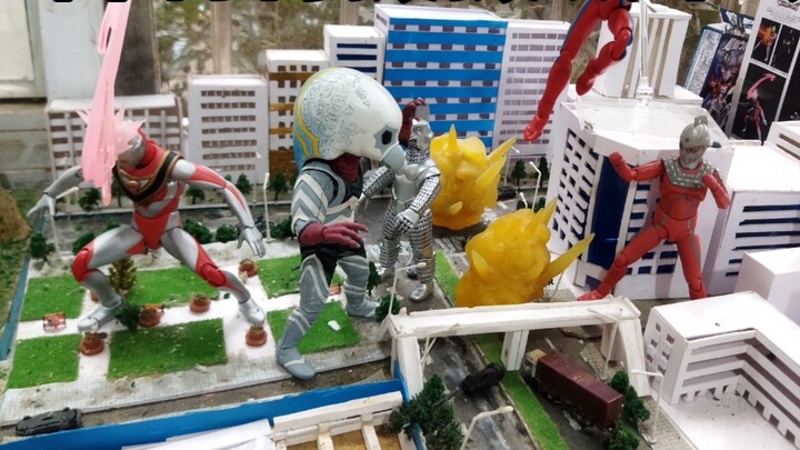 A city scene made by the sixth grade of elementary school with Ultraman SHF