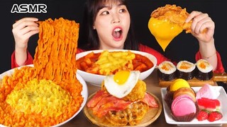 ASMR MUKBANG| 편의점 직접 만든 불닭 떡볶이 양념치킨 김밥 디저트 먹방 & 레시피 FRIED CHICKEN AND Tteokbokki EATING