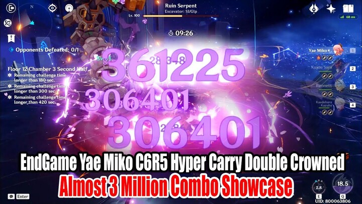 EndGame Yae Miko C6R5 Hyper Carry Double Crowned - Almost 3 Million DMG Combo Showcase