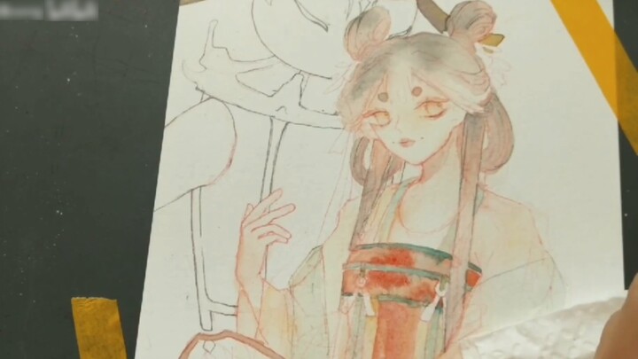 [Watercolor] The fragrance at the bottom of the sleeve is like a dream, and the figures under the la