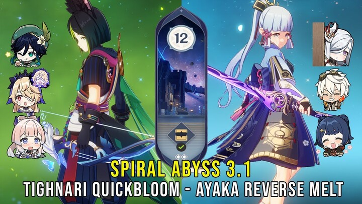 C0 Tighnari Quickbloom and C0 Ayaka Reverse Melt - Genshin Impact Abyss 3.1 - Floor 12 9 Stars