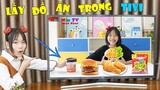 Thử Thách Lấy Đồ Ăn Trong Tivi - Get Food From The TV ♥ Min Min TV Minh Khoa