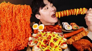 ASMR MUKBANG 편의점 핵불닭 미니!! 떡볶이 & 핫도그 & 치즈 피자 FIRE Noodle & HOT DOG & CHEESE PIZZA EATING SOUND!