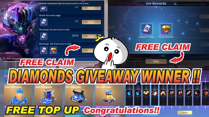 MLBB DIAMONDS GIVEAWAY WINNERS Release !! FREE Promo Diamonds FREE token at double 11 Lottery Event
