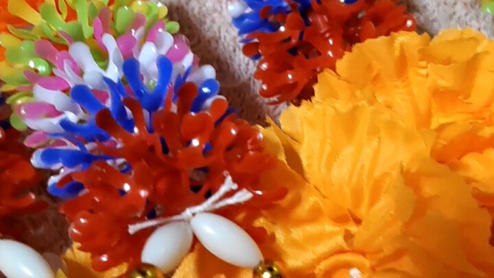 พวงมาลัย7สีมาลัยดาวเรืองผ้า7สี