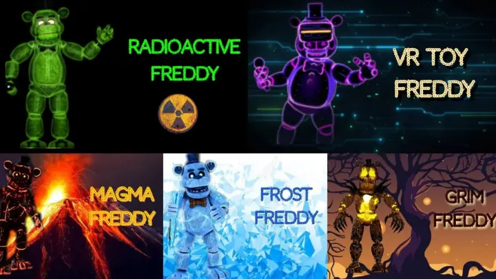 Five Nighs at Freddy's Characters FNAF Radioactive VR Frost Magma Grim Animatronics