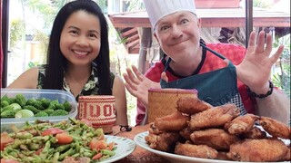 ปีกไก่ทอดน้ำปลา ตำถั่วกรอบๆ คู่กับข้าวเหนียวร้อนๆ Crispy Chicken Wings Sticky Rice