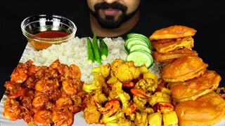 PRAWN BHUNA🦐, PRAWN with COULIFLOWER Curry, Brinjal Fry, Green Chili & Rice ASMR Eating| #LiveToEATT