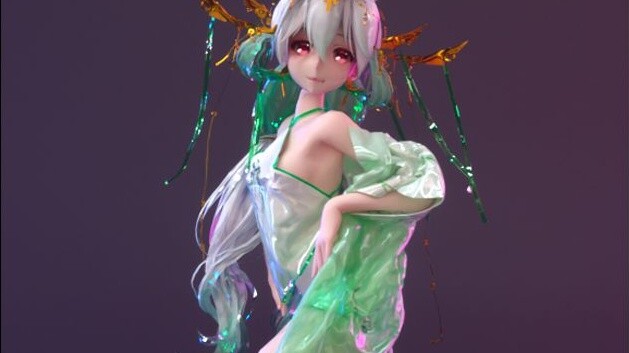 MD fabric MMD "Little Deer Crashing" green clothes weak sound C4D OC rendering (vertical screen)